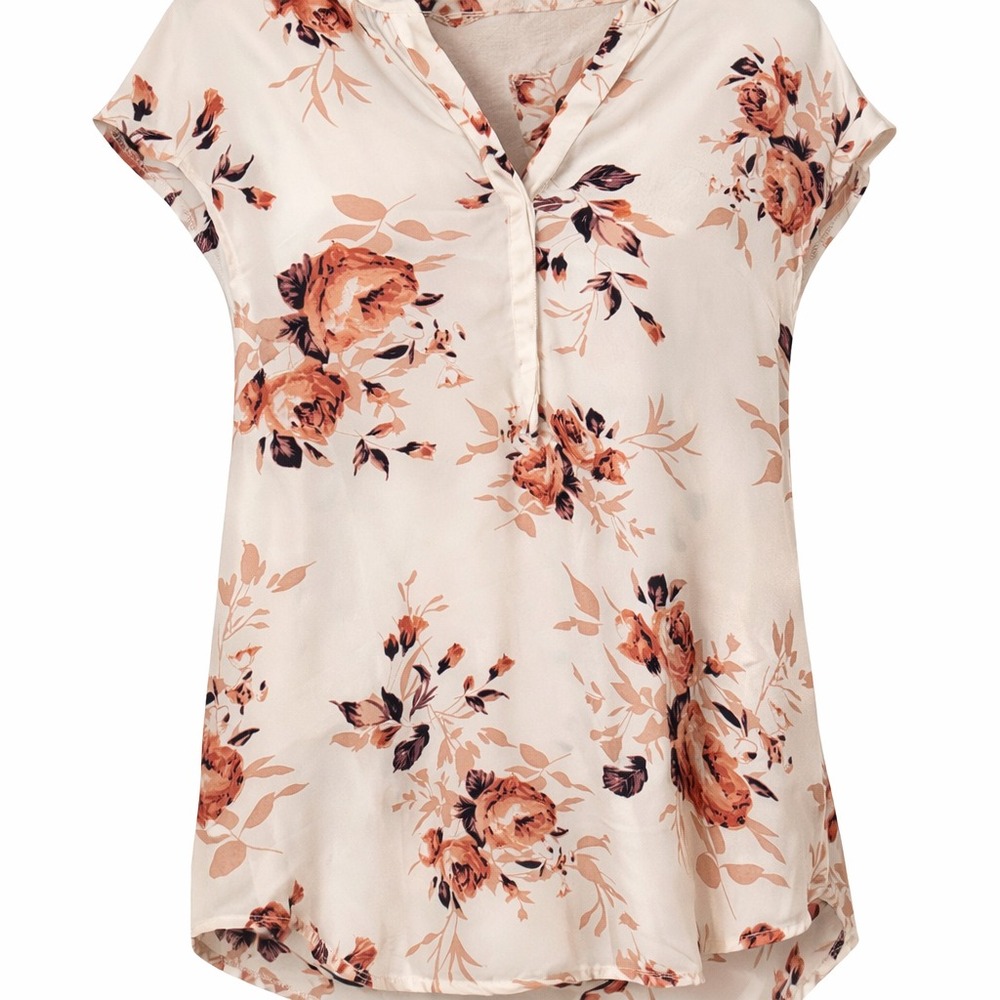 Floral Boho Blouse XL Ivory Pink Flowy Lightweight Top Ardene Cap Sleeve